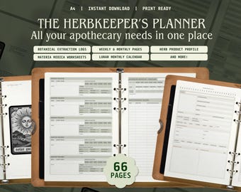 Herbal Apothecary Journal Planner Blank Materia Medica Worksheets Garden and Shelf Life Trackers Lunar Calendar Seasonal Herbalist Log Pages