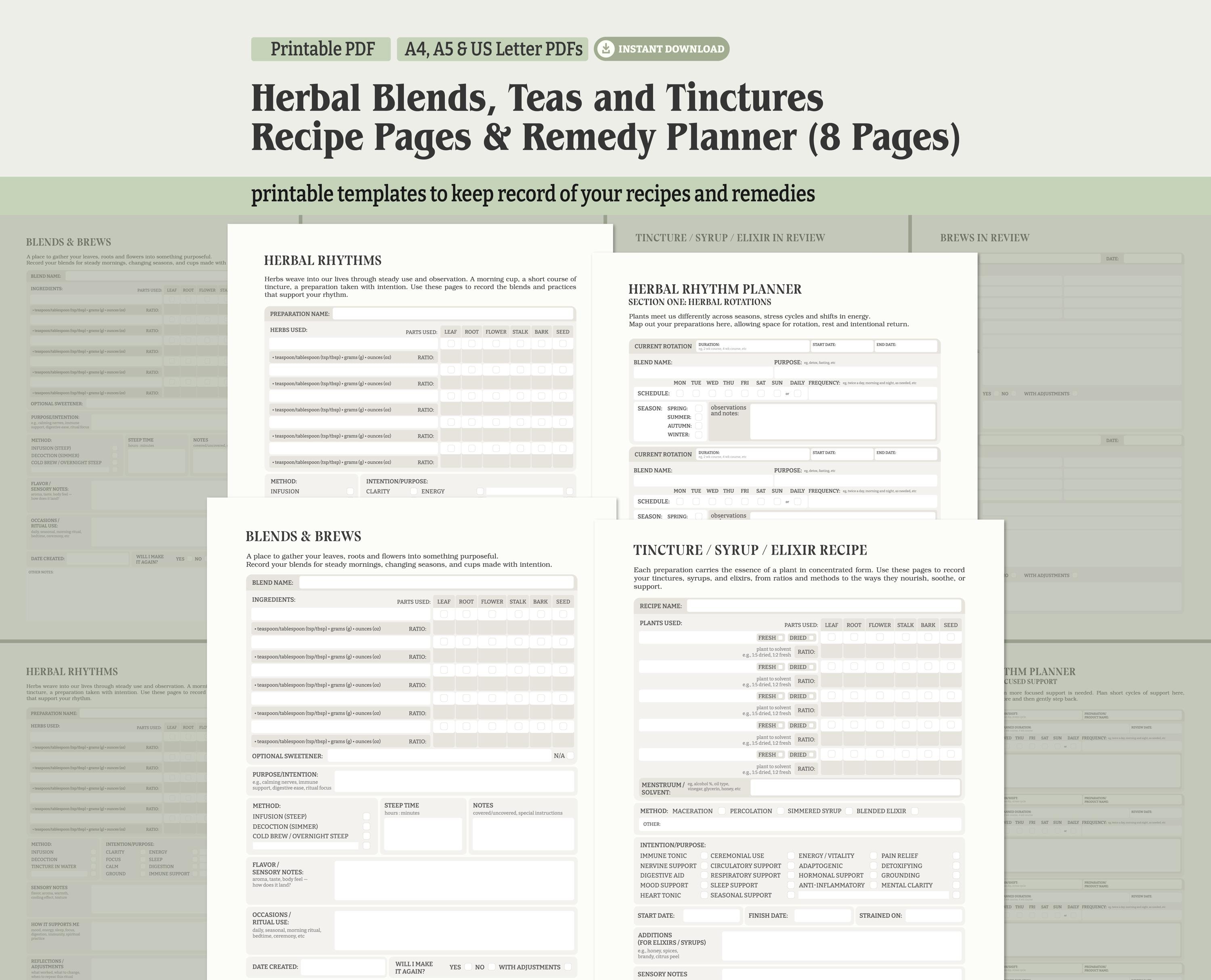 Tincture Recipes.pdf Printable Herbal Blends, Teas and Tinctures Apothecary Recipe Log ...