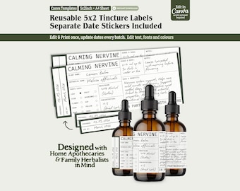 Editable Tincture Dropper Bottle Labels Template for Herbalists Printable Labels for Home Apothecary | Reusable 5x2 Canva Tincture Label