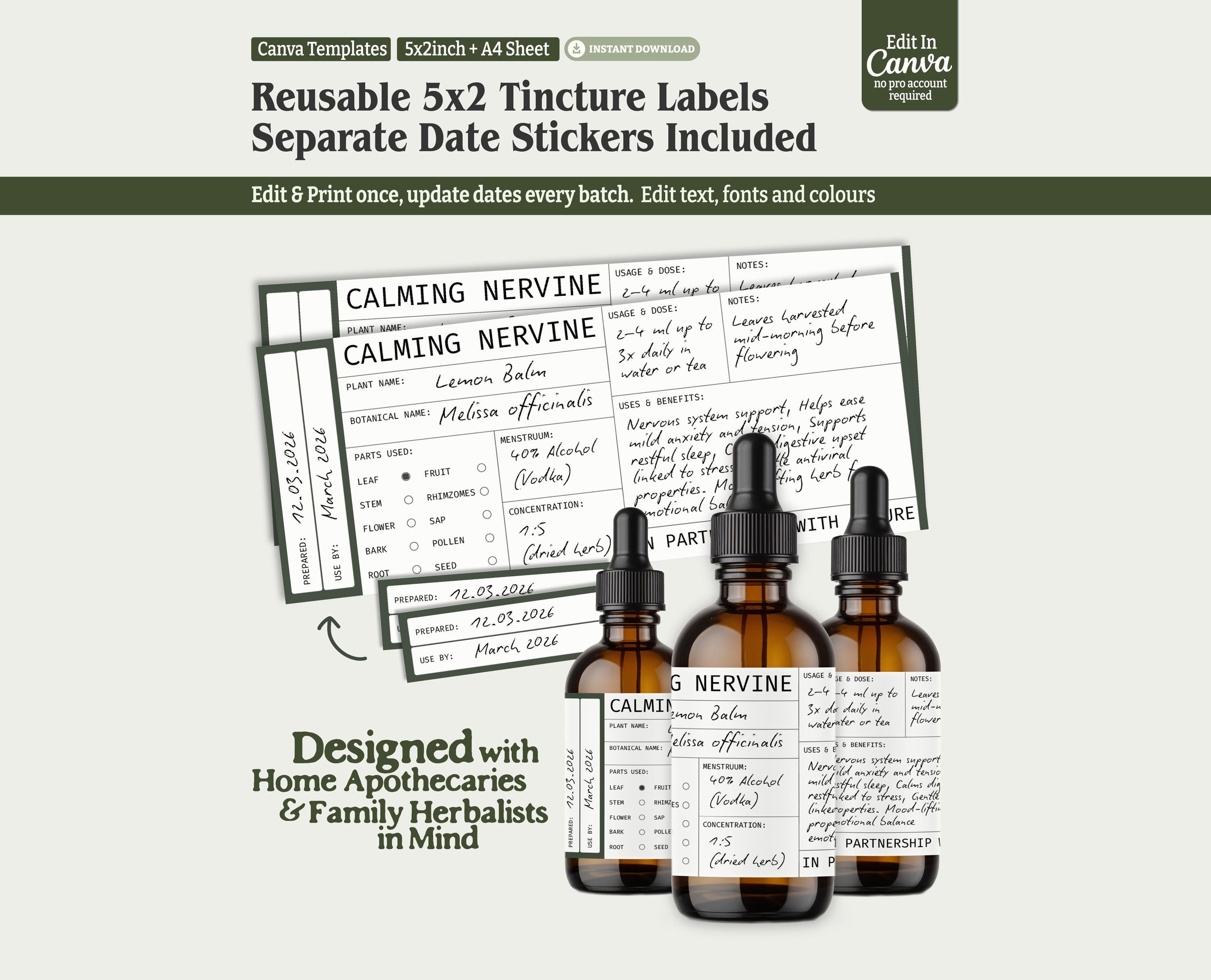 Editable Tincture Dropper Bottle Labels Template for Herbalists ...