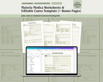 Editable Materia Medica Pages Medicinal Herbal Studies Worksheets Canva Template Materia Medica Worksheets Printable Herbal Study Pages