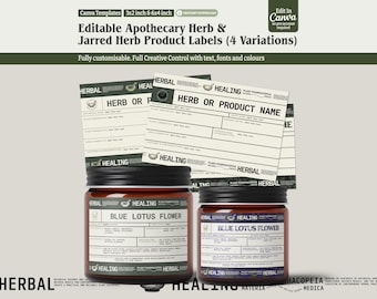 Herbal Apothecary Jar Labels Canva Template Herbal Product Label Botanical Identification Medicinal Uses Pantry Storage Editable Labels