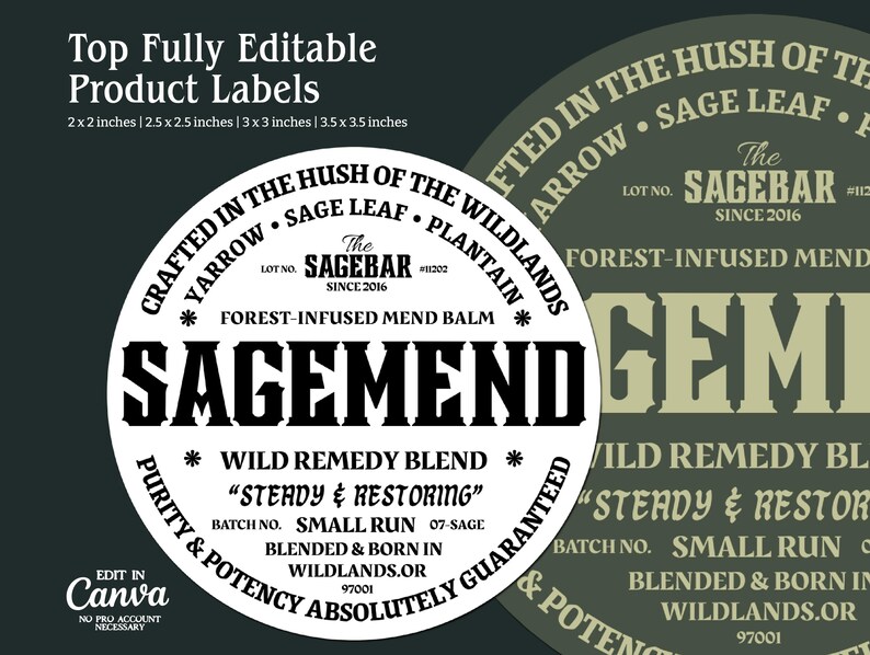 Editable Round Canva Label Templates for Jar Lids Top and Bottom Circle ...