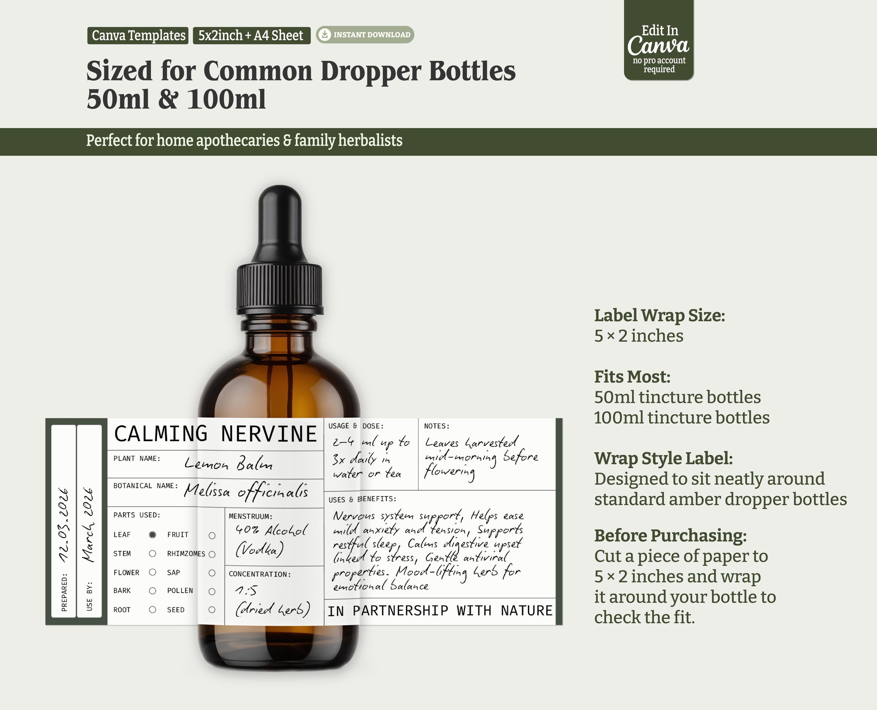 Editable Tincture Dropper Bottle Labels Template for Herbalists ...