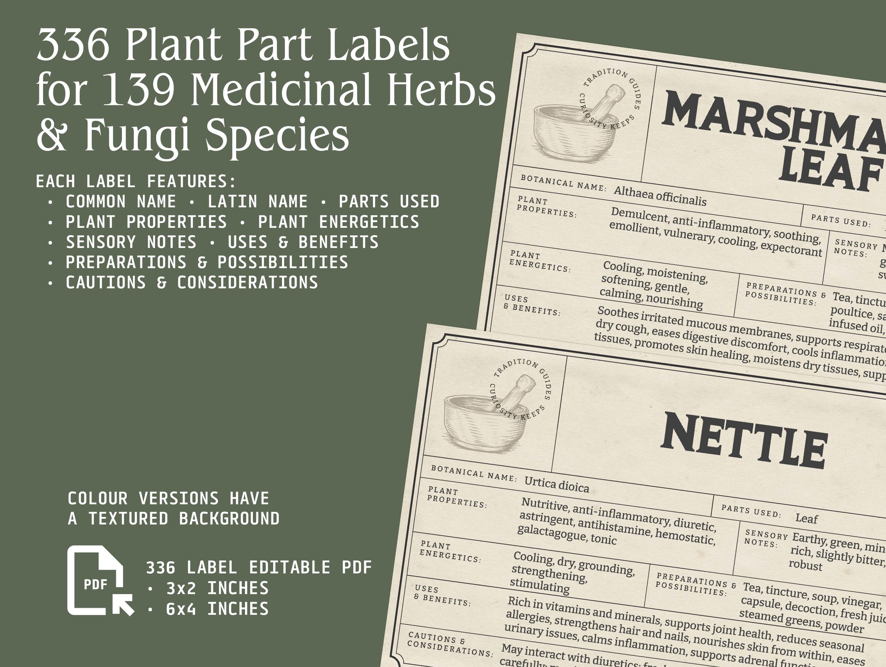 Editable Text PDF Materia Medica Plant Parts Herb Labels and Index ...