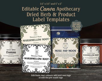 Editable Square Apothecary Vintage Botanical Dried Herb and Product Labels Old World Editable Canva Template Collection