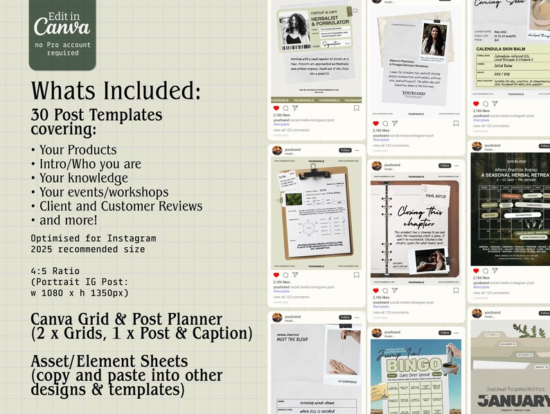 Instagram Templates Canva Social Media Kit Herbal Apothecary Brand ...