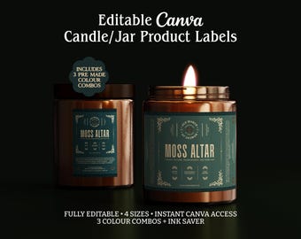 Editable Candle & Jar Label Templates for Apothecary Products, Canva Label Kit for Small Batch Makers, Botanical Candle Branding Template