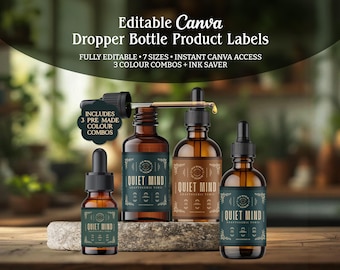 Editable Herbal Tincture Dropper Bottle Apothecary Canva Label Templates, 1oz Label, 2oz Label, Small Batch Canva Product Branding Templates