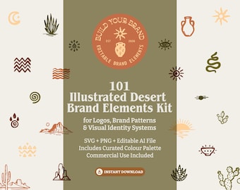 Desert Clipart Bundle SVG PNG Organic Hand Drawn Textured Branding Elements Adobe Illustrator file included