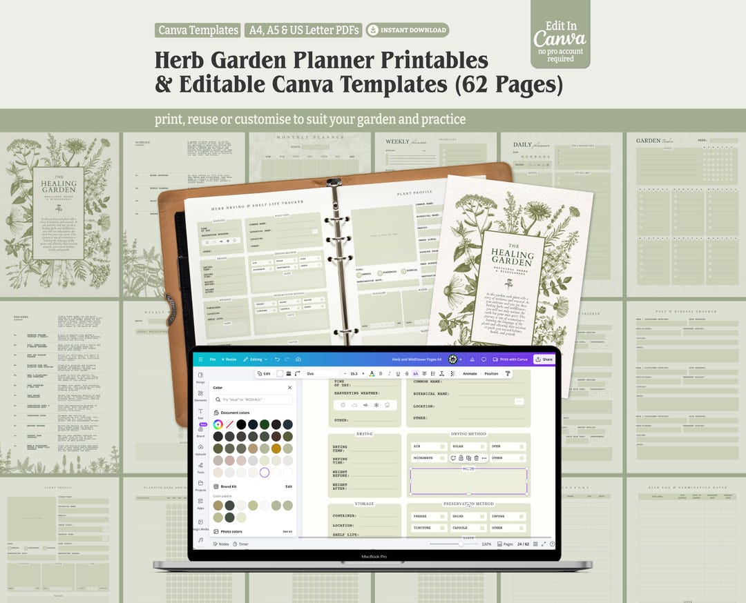 Herb Garden Planner Printable Pdfs and Editable Canva Templates ...