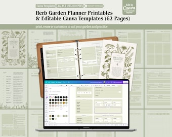 Herb Garden Planner Printable PDFs and Editable Canva Templates Seasonal Garden Tracker Apothecary Journal Herb Wildflower Planner | 3 Sizes