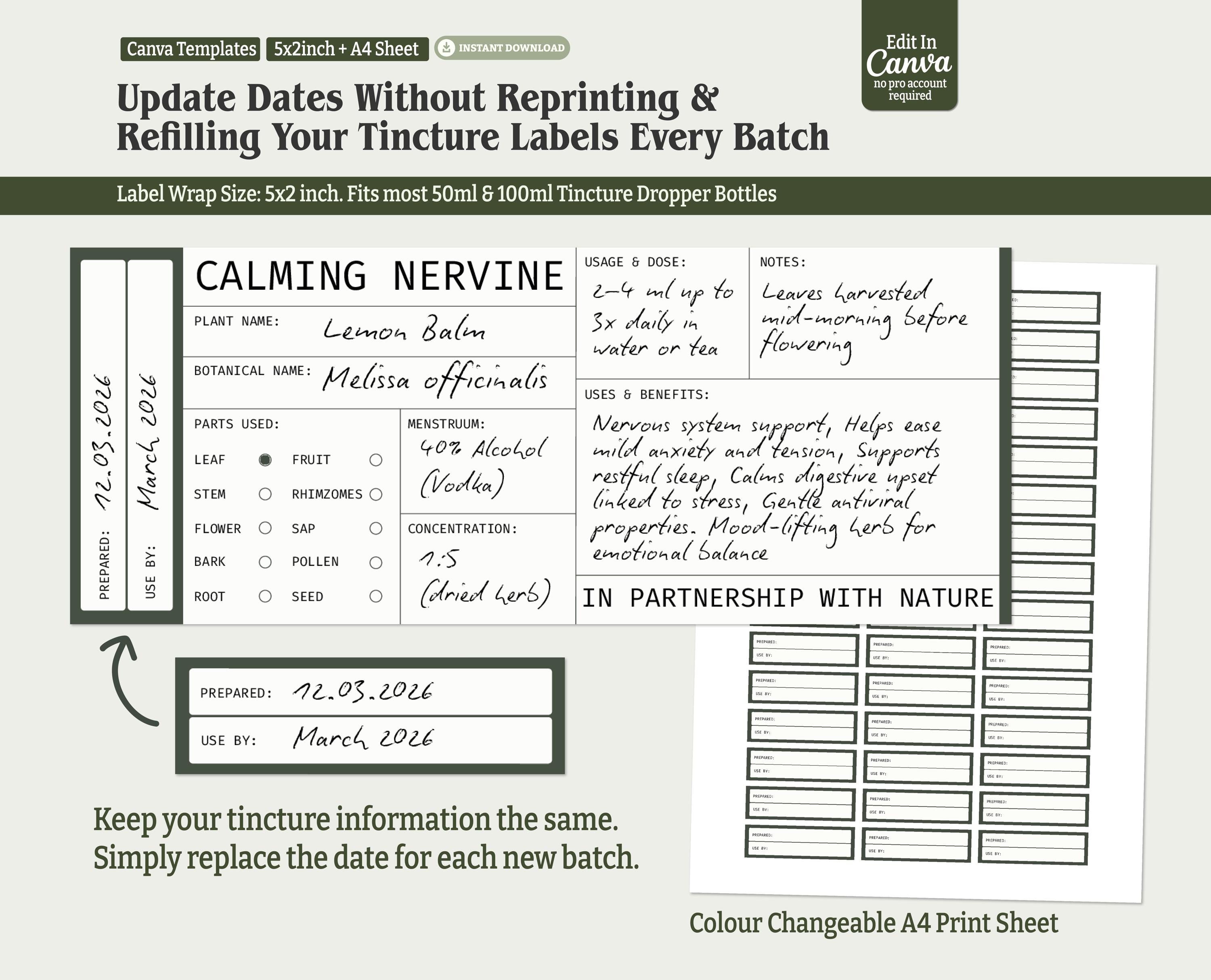 Editable Tincture Dropper Bottle Labels Template for Herbalists ...