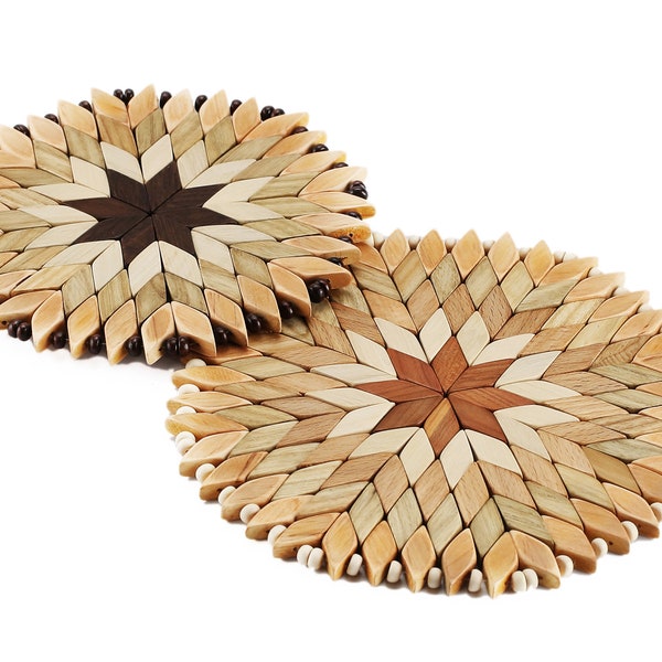 Set of 2 Large Handmade Wooden Trivets for Hot Dishes - Diameter 9" and 7"- Big Coasters and Hot Pads - Great Kitchen Gift Idea