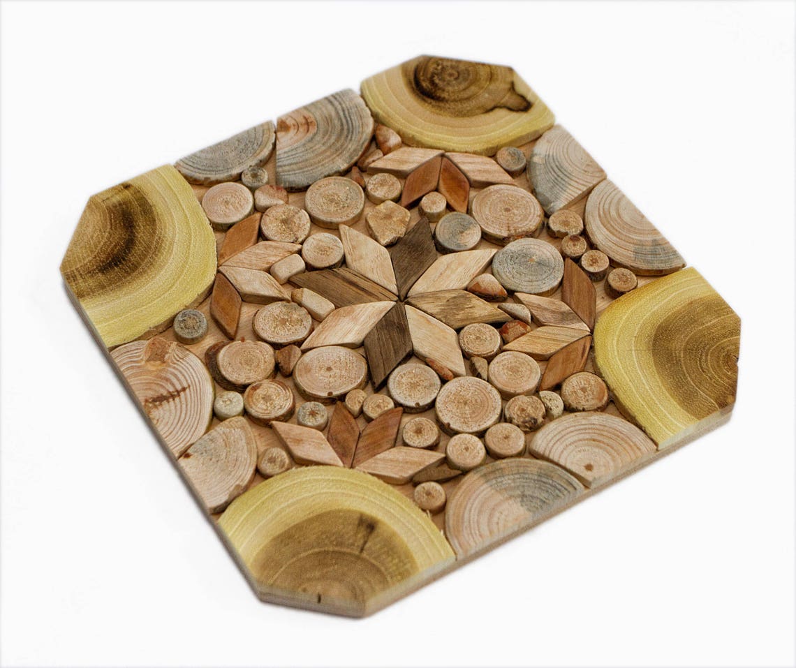 Unique natural handmade wooden trivet for hot dishes. Free USA Etsy