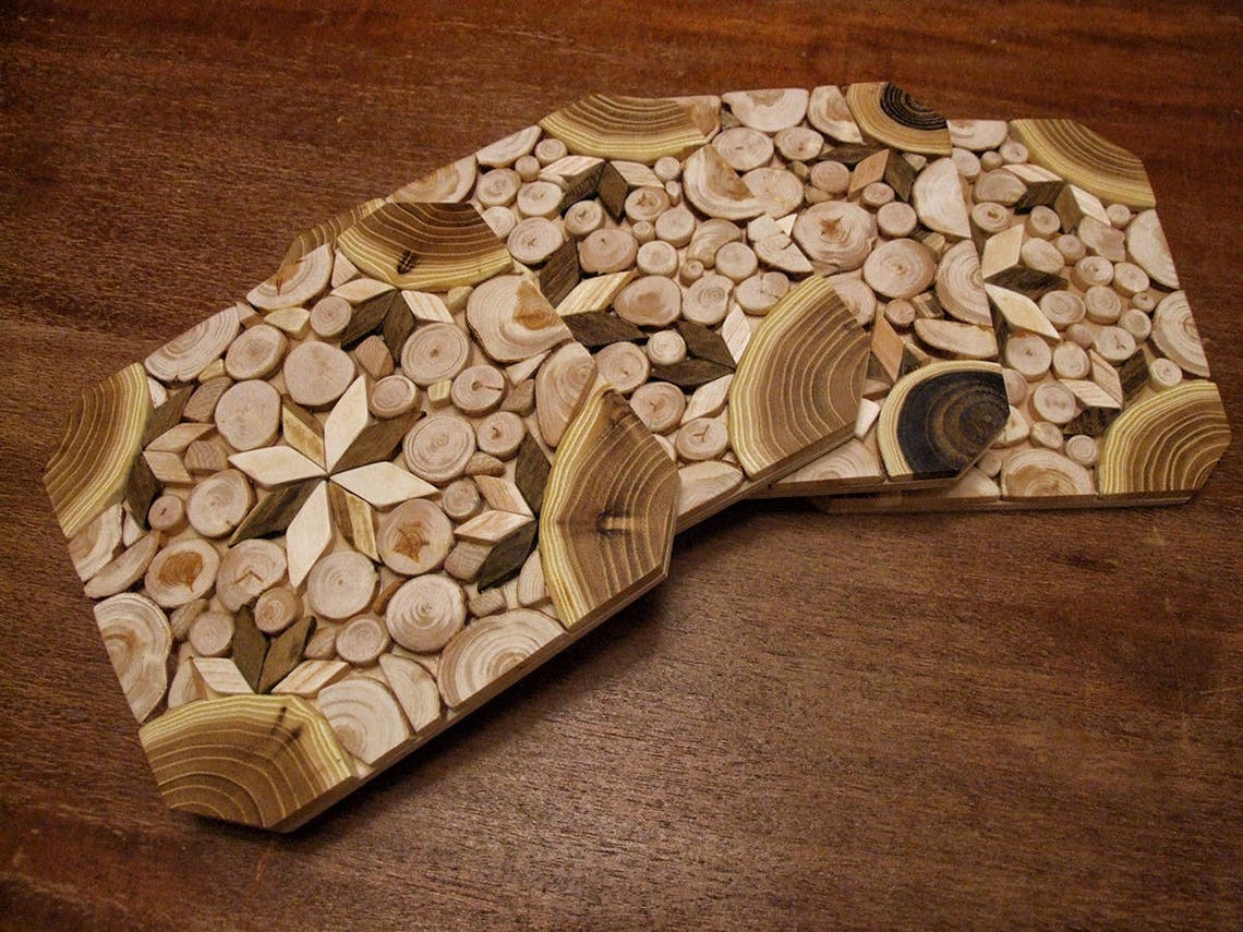 Unique natural handmade wooden trivet for hot dishes. Free USA Etsy