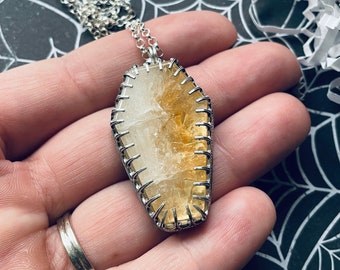 Citrine Coffin Halloween Pendant Necklace in Sterling Silver| Gifts for All| Gift Ideas| Halloween Jewelry| Halloween Lover| Crystal| Spooky