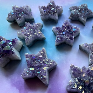 Aurora Amethyst Star Crystals| Magical Star Clusters| Crystal Points| Celestial| Galaxy Stars| Astrology| Boho| Collection| Aurora coated|