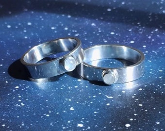 Moonstone Sterling Silver Stacking Ring: Boho Statement Jewelry