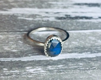 Size 6.25 Faceted Blue Rainbow Labradorite Ring in Sterling Silver| Dainty Boho Stacking Ring| Gemstone Ring| Leo Sagittarius| Ooak| Gifts