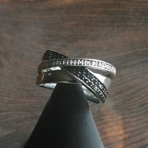 Size 8 Black Spinal & CZ Sterling Silver Ring| Anniversary Rings| Cubic Zirconium Jewelry| Gifts for Her| Special Occasion Rings|
