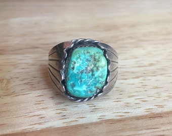 Turquoise Vintage Sterling Silver Ring| Size 10| Large stacking gemstone ring| Boho Ooak Statement ring| Gifts for Her| Turquoise Jewelry|