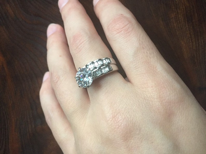 Vintage Engagement Ring Vintage CZ Jewelry Size 8 Vintage Silver Cubic Zirconia Ring|Wedding Bands|Anniversary Gifts Large Stone Ring