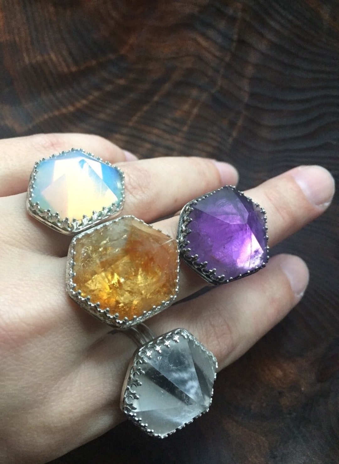 Sterling Silver Crystal Point Ring: Amethyst, Citrine, Opalite - Etsy