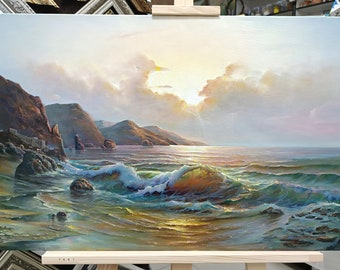Ocean oil painting original| Sunset painting| Ocean wave| art on canvas|