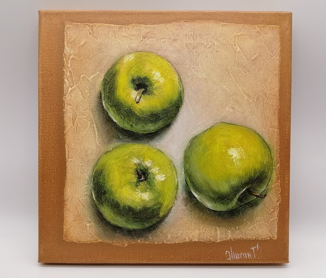 Apple Art Original Oil Painting Fruit Wall Art Apple Art Fruit Painting