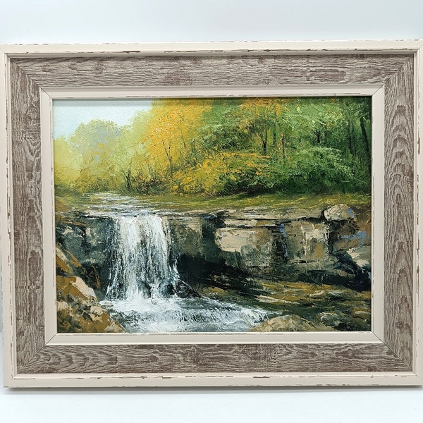 NOUVEAU!!! Peinture de cascade forestière| Art de la peinture en cascade| Paysage fluvial forestier| Cascade forestière| Peinture à l’huile forestière| Petite peinture à l’huile|