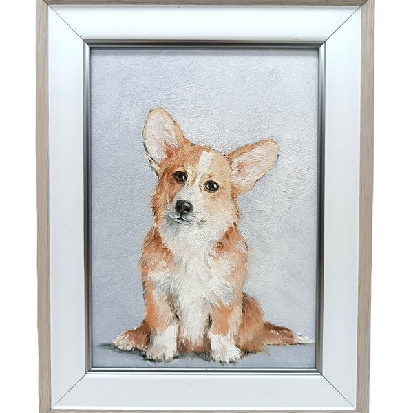 Dog Corgi Original Oil Painting 5x7 inches, dog face, Animal Painting, Original Art Dog portrait, Pet portrait from photo