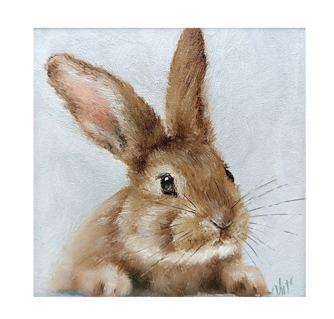 Rabbit Small Oil Painting Rabbit Bright Mini Wall Art Original Textured ...
