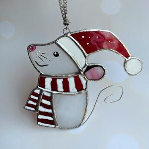 Christmas mouse stained glass original handmade jewelry stained glass New Year&#39;s decoration Christmas gift Christmas ornament