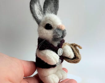 Needle Felted Wool Rabbit: Miniature Soft Sculpture, Natural Toy