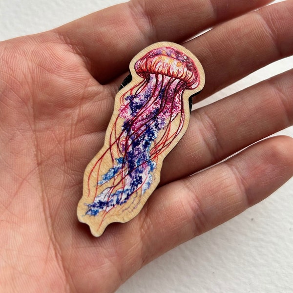 Jellyfish Pin OR Magnet - nautical lover gifts, ocean lover gift, watercolor art, sea creature, sea art, jellyfish lover,