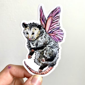 Possum Fairy Sticker Decal - cute stickers, possum art, opossum lover gifts, possum decal, watercolor opossum, fairy sticker, fantasy art