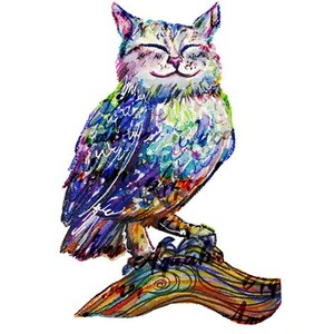 Meowl Watercolor Painting Print, Fantasy Nursery Art image 1