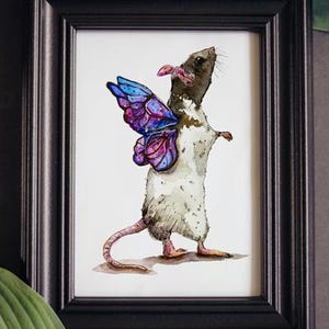 Fairy Rat Watercolor Painting Print, cute, fantasy art, geek, mice, rodents, nursery art, children’s art, fairies, cute rats, glicee print