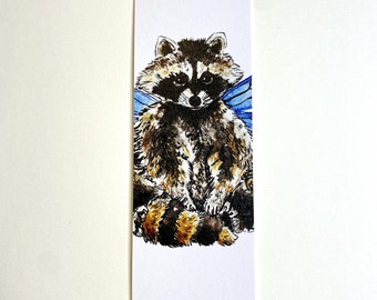 Raccoon Fairy Watercolor Bookmark - Whimsical Book Lover Gift