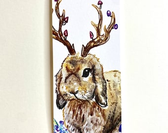 Jackalope Bunny Bookmark - Watercolor Rabbit, Book Lover Gift