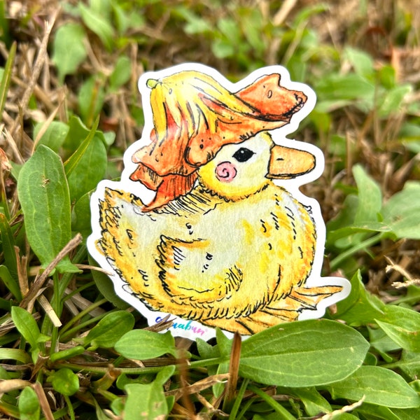 Duckling Flower Hat Sticker, Decal, cute stickers, pets, duck sticker, vinyl stickers, waterproof, duck art, cottagecore, cutecore