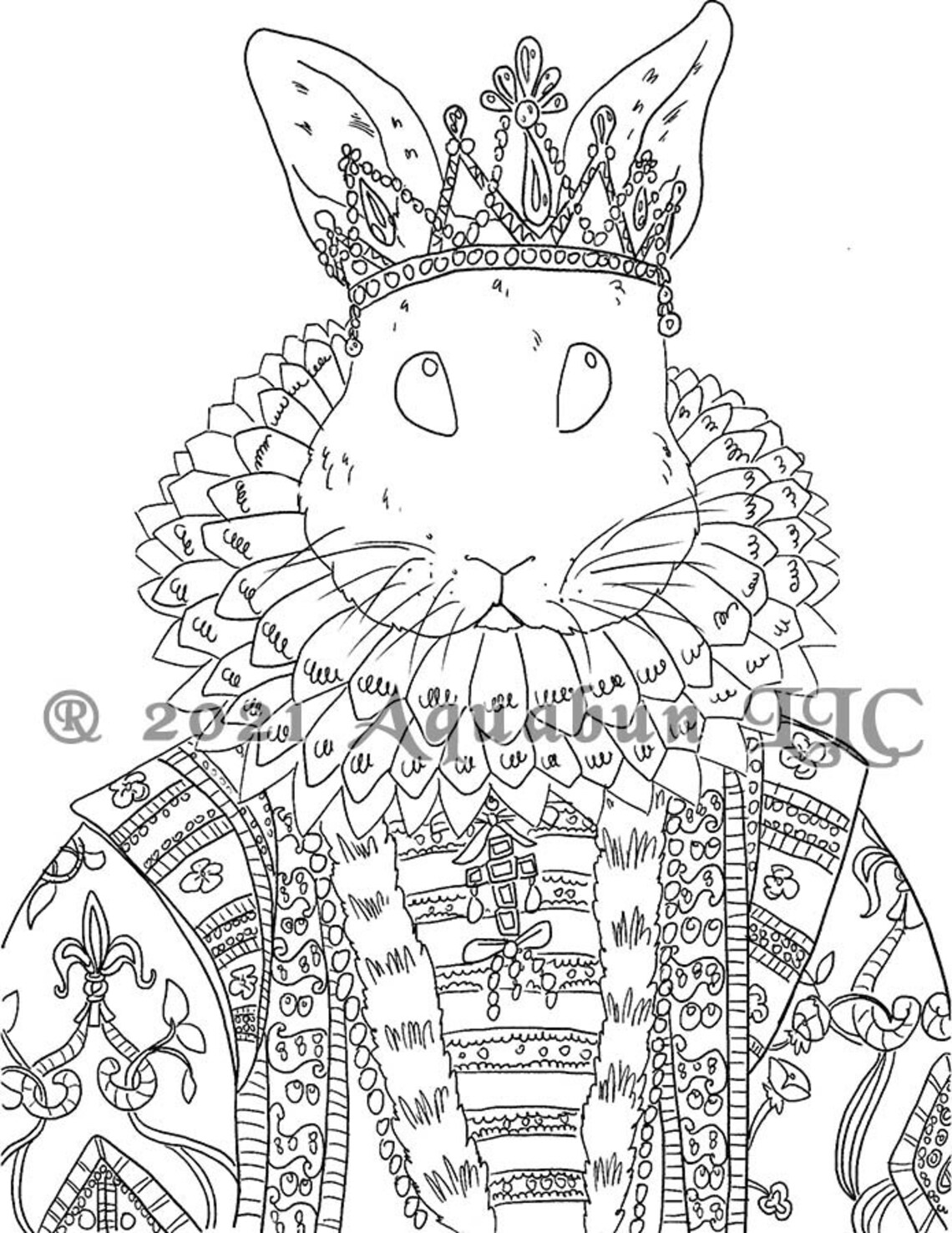 Royal Bunny Portrait Coloring Page INSTANT DOWNLOAD | Etsy