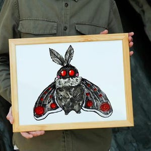 Mothman Watercolor Painting Print - mothman art, cryptid lover gift, cryptid art print, witchy art print, gothic art, gothic home decor