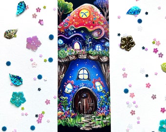 Mushroom Gnome House Bookmark, Acrylic Painting, Bookmarker, Bookmarking, Books, Reading, Book Art, Cute Art, gifts for book lovers, fairy