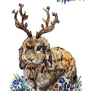 Jackalope Watercolor Print, Bunny Rabbit Art, Kids Room Decor