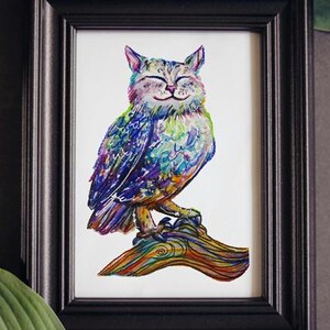 Meowl Watercolor Painting Print, Fantasy Nursery Art image 2