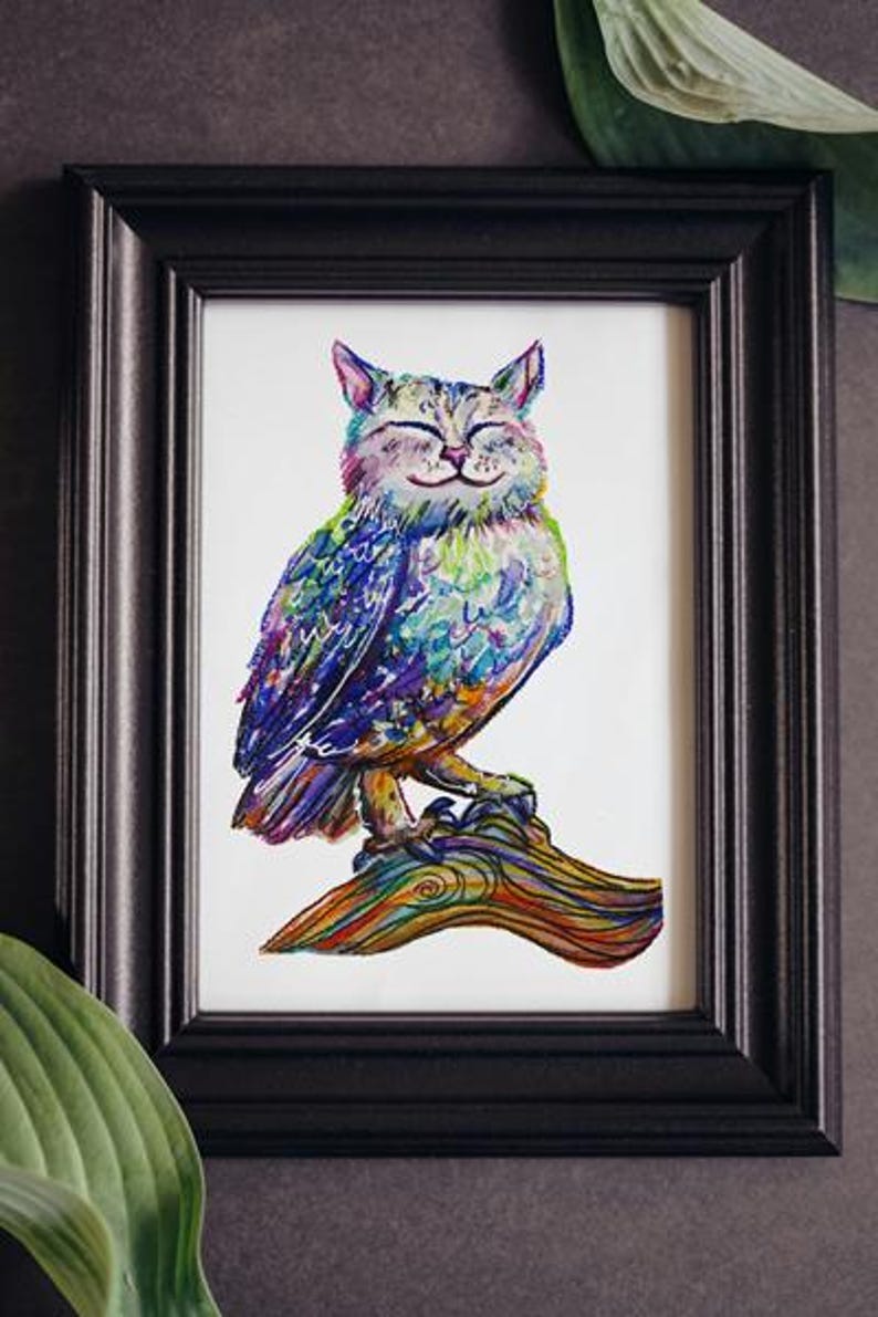 Meowl Watercolor Painting Print, Fantasy Nursery Art image 2