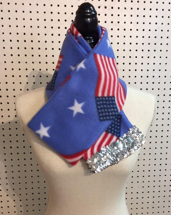 Handmade Patriotic Fleece Scarf | Stars & Stripes, Silver 