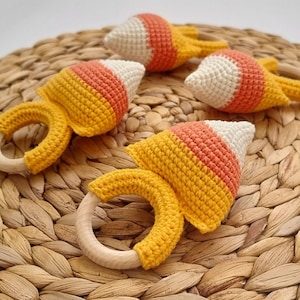 Crochet candy corn rattle toy
